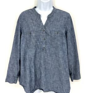 J. Jill Blue Cotton Chambray Tunic Size L Petite